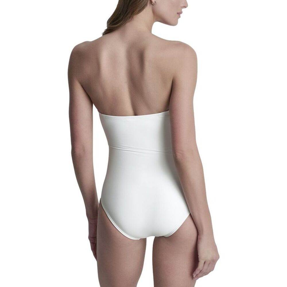 Dkny Womens  Shirred Bandeau Swimsuit, White - Picture 2 of 4